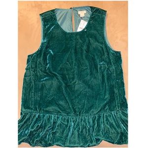 J. Crew Green Velvet Peplum Blouse